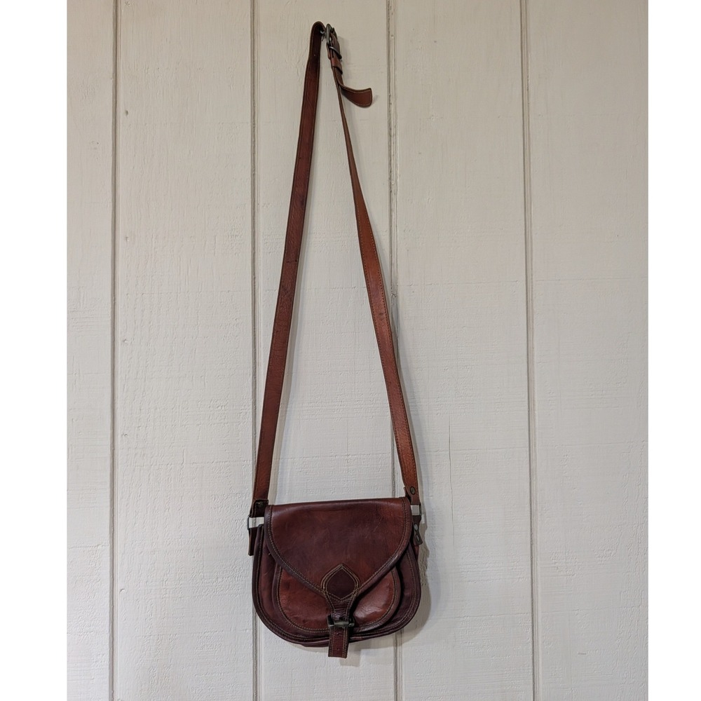 Vintage Brown Leather Crossbody Saddle Bag Small Buckle Messenger Purse